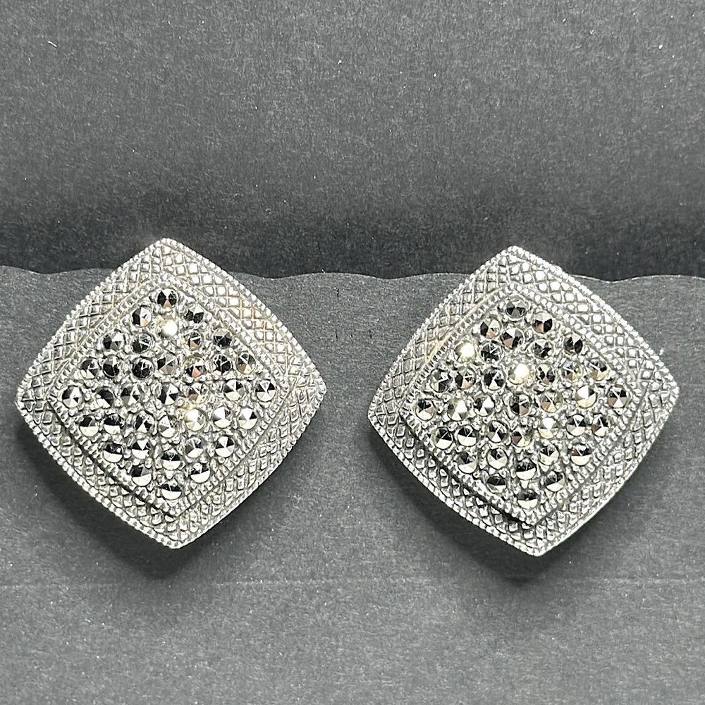 Estate Find! VINTAGE x 925 STERLING SILVER DESIGNER CLIP ON | Gorg! ✨ MARCASITES